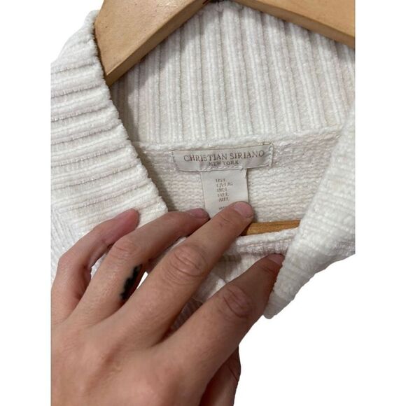 Christian Siriano White Christmas Argyle turtle Neck Ribbed Cuff Sweater Size L - Picture 5 of 13